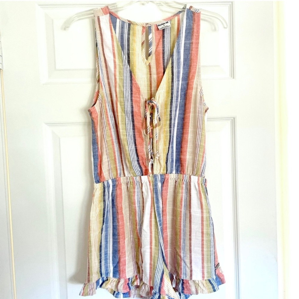 Hurley Iris Striped Lace Up Romper - Picture 3 of 5